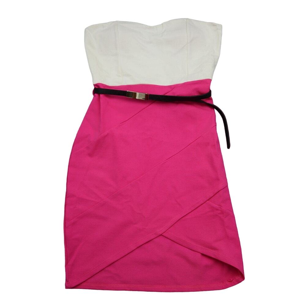 Chocolate Dress Womens M White and Pink Tube Strapless Padded Bra Sheath Dress